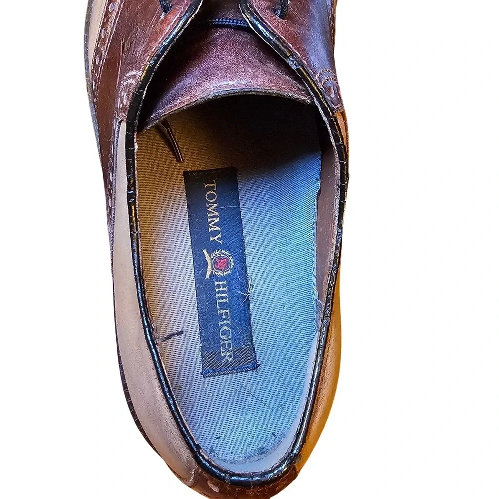 90s Vintage Tommy Hilfiger Men Saddle Shoe Tan Leather Suede Lace Up Size‎ 7.5 M